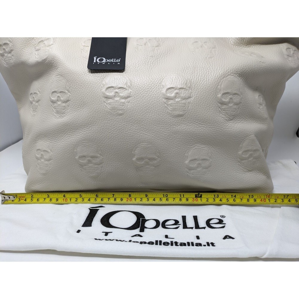 IO Pelle Leather 3D Skull Weekender Tote Bag Italy Ivory Mousse Latte NWT - Picture 9 of 11